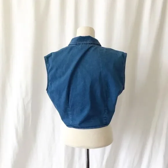 Vintage GUESS Denim Tie Front Top Y2K Western Retro Crop Shirt L - Picture 6 of 8